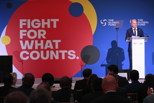 Le chancelier allemand Olaf Scholz lors de la conférence de réapprovisionnement du Fonds mondial, le 21 septembre 2022 à New York

